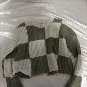 moon & madison Olive and Cream Checkered Sweater